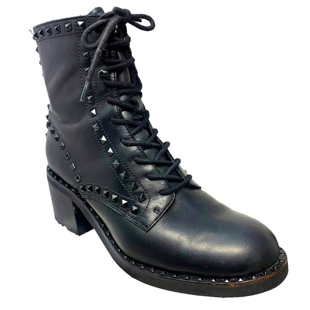 ASH Xin Black‎ Leather Studded Combat Boots